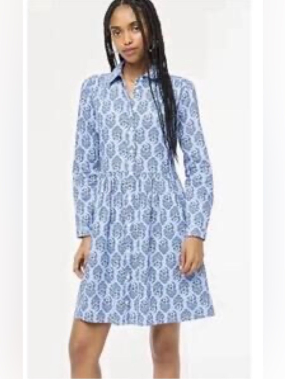 J. Crew Light Blue Printed Classic Long-Sleeve Shirt Dress Business Casual